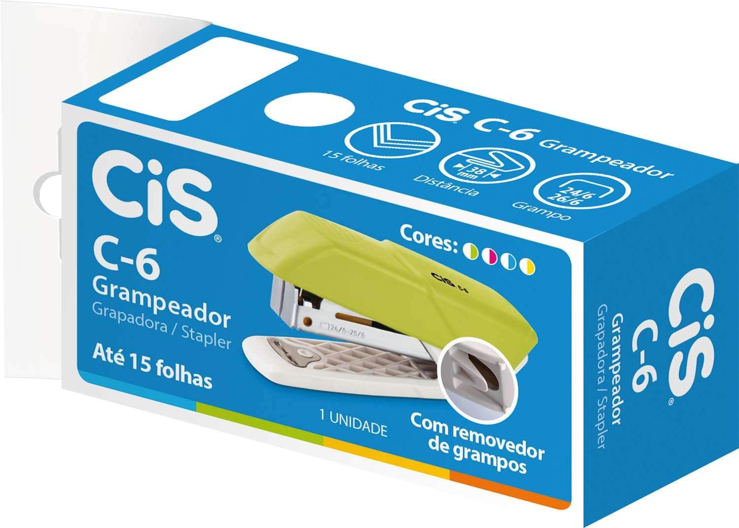 Mini Grampeador Cis C-6 Azul com removedor de grampos