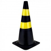 Cone Flexível Preto/Amarelo 75cm Refletivo - Plastcor
