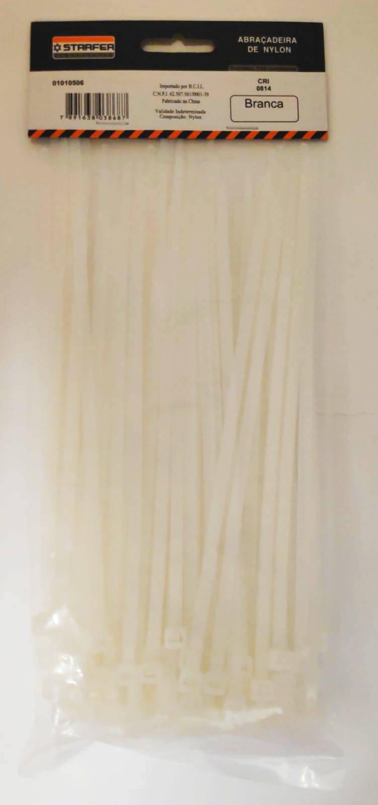 Abraçadeira de Nylon Branca 200mmx3,6mm Com 100 Peças - Starfer
