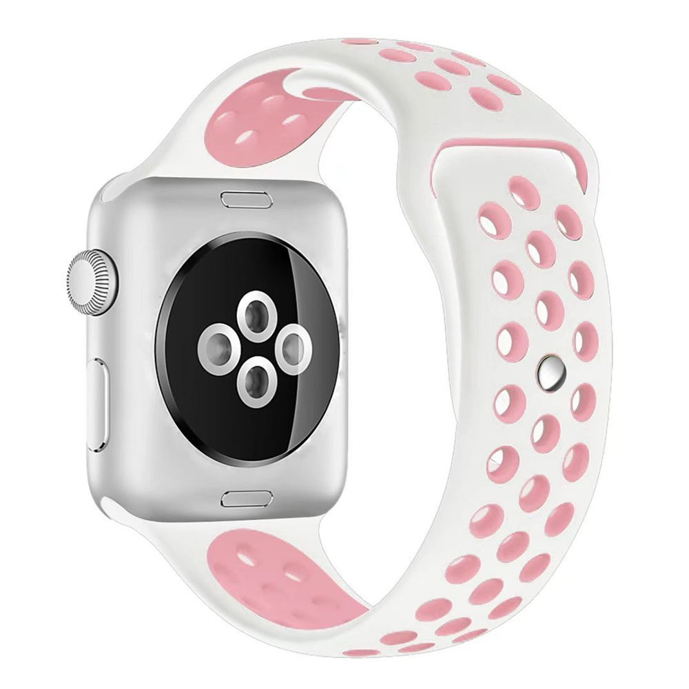 Pulseira para Apple Watch Silicone Sport Branco e Rosa 42MM Flexinter