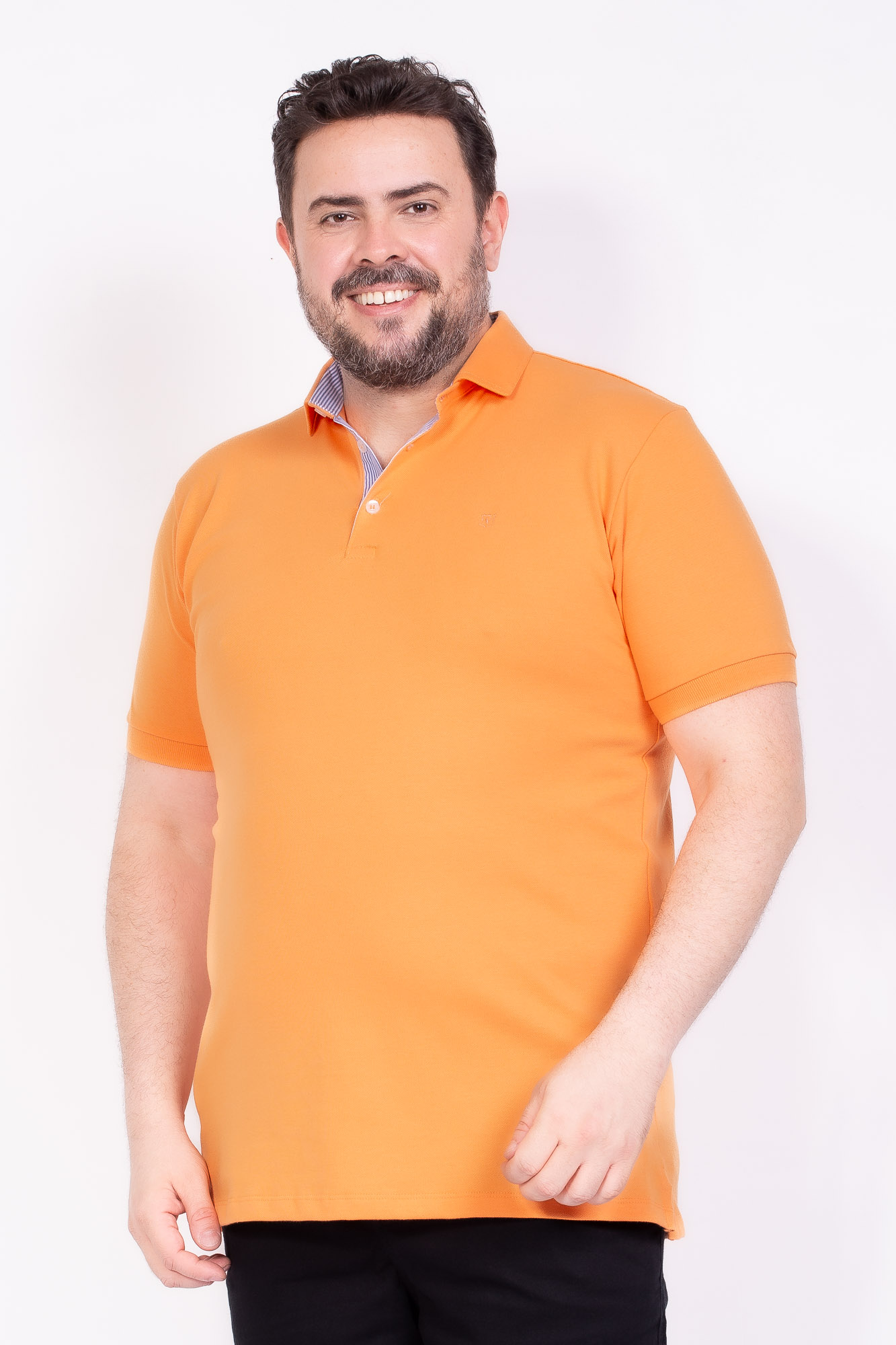 Camisa Polo Piquet Confort laranja damasco Plus Size
