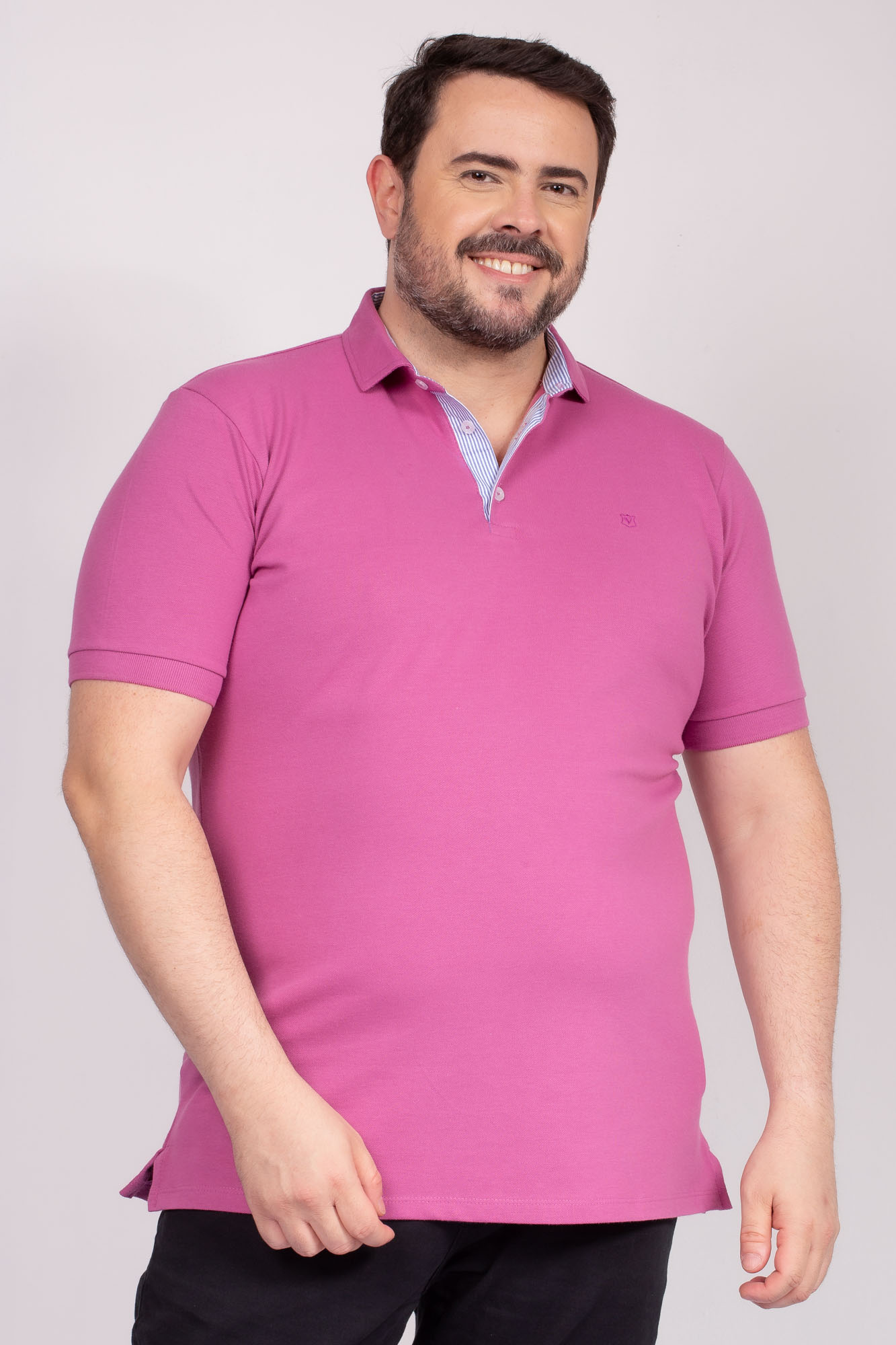 Camisa Polo Piquet Confort Rosa Plus Size