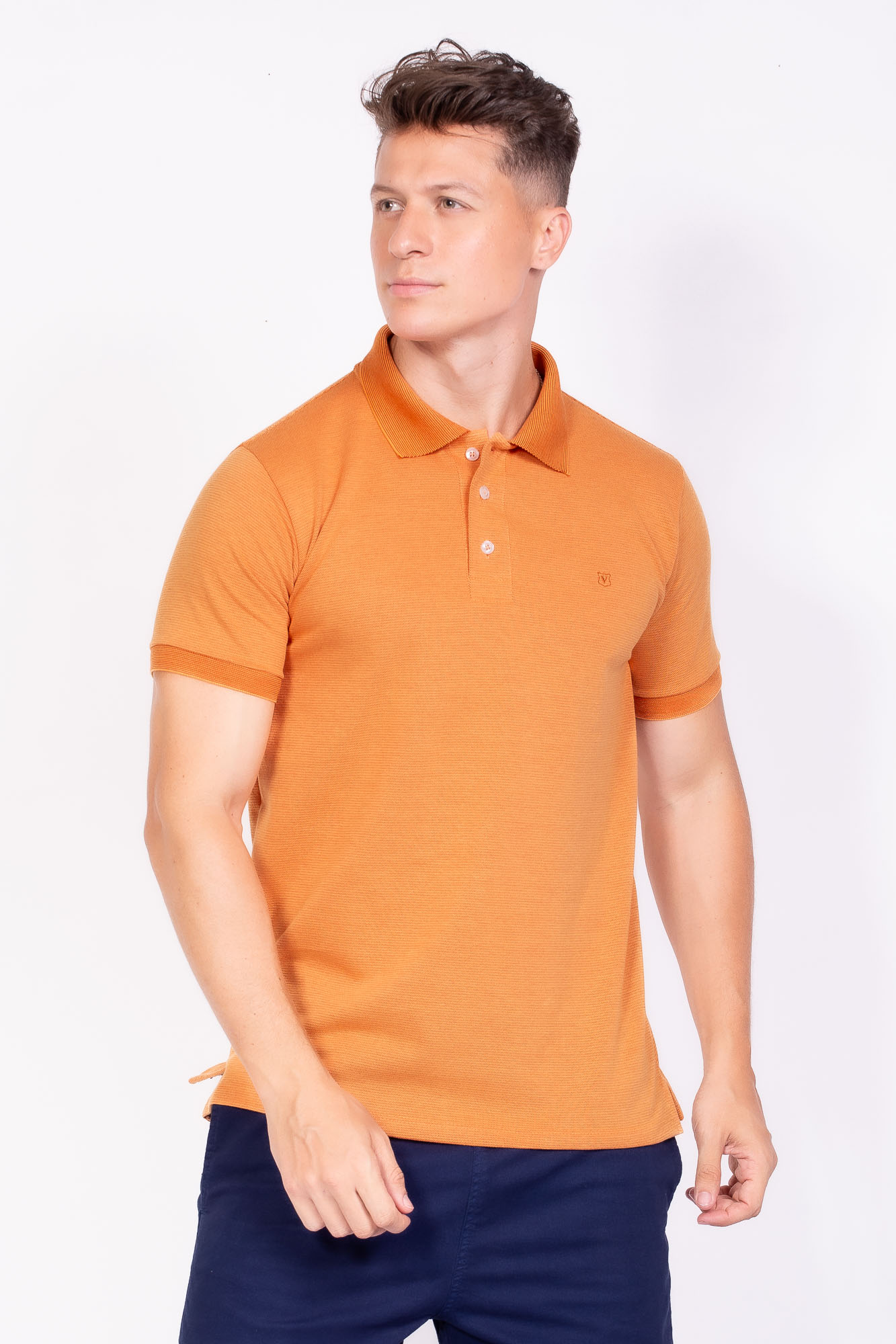 Camisa polo piquet maquinetada laranja