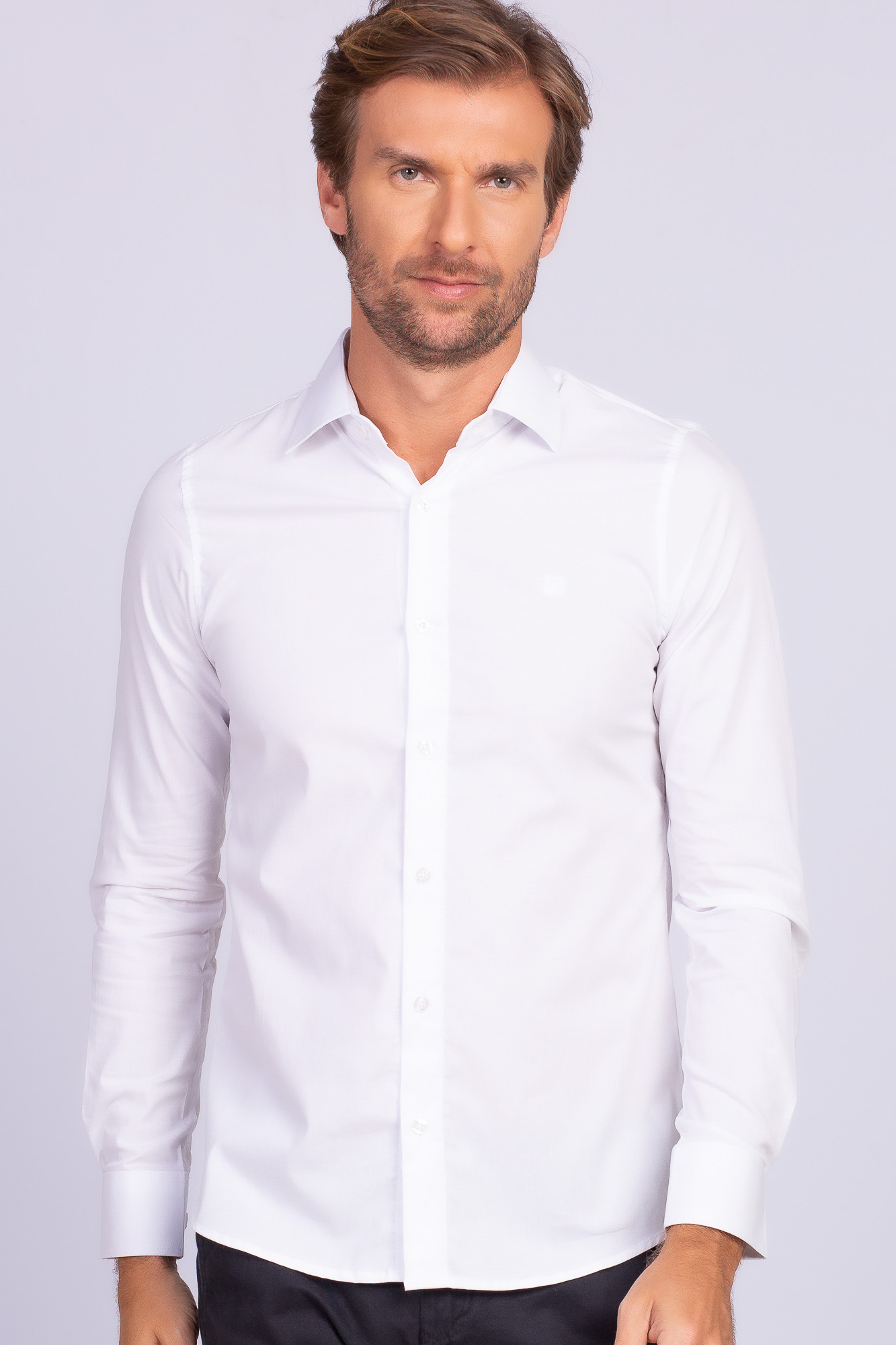 Camisa elástica Slim Tricoline com elastano Branca