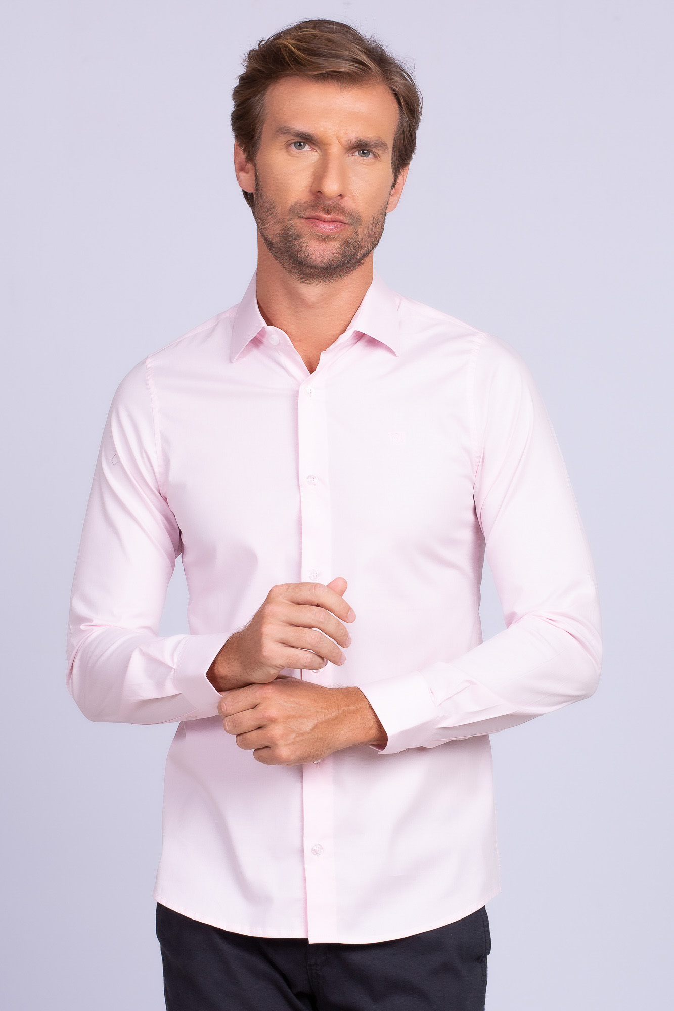 Camisa elástica Slim Tricoline com elastano Rosa