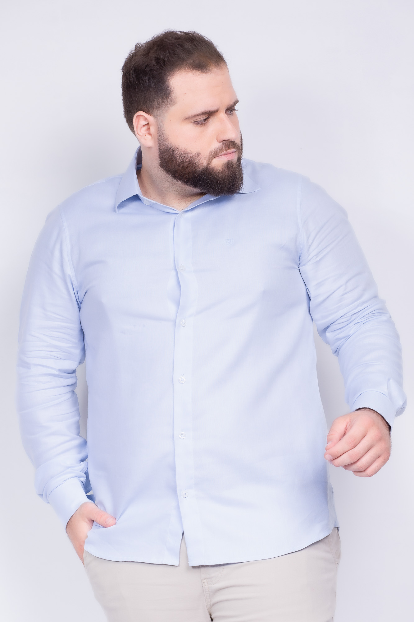 Camisa Social Oxfordine Azul Claro Plus size