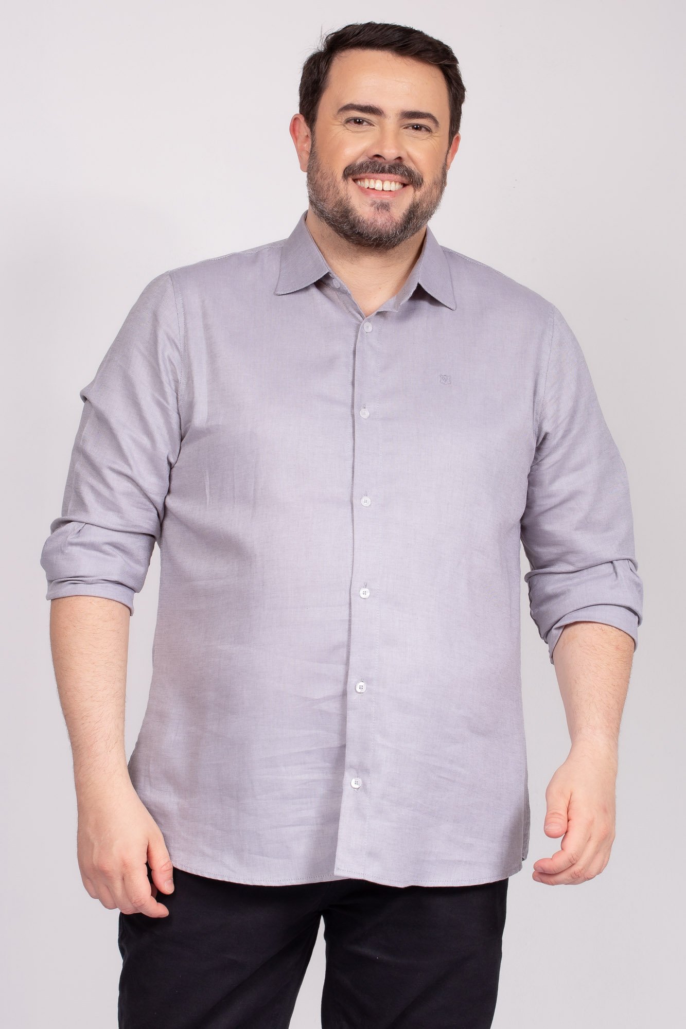 Camisa Social Oxfordine Chumbo Plus size