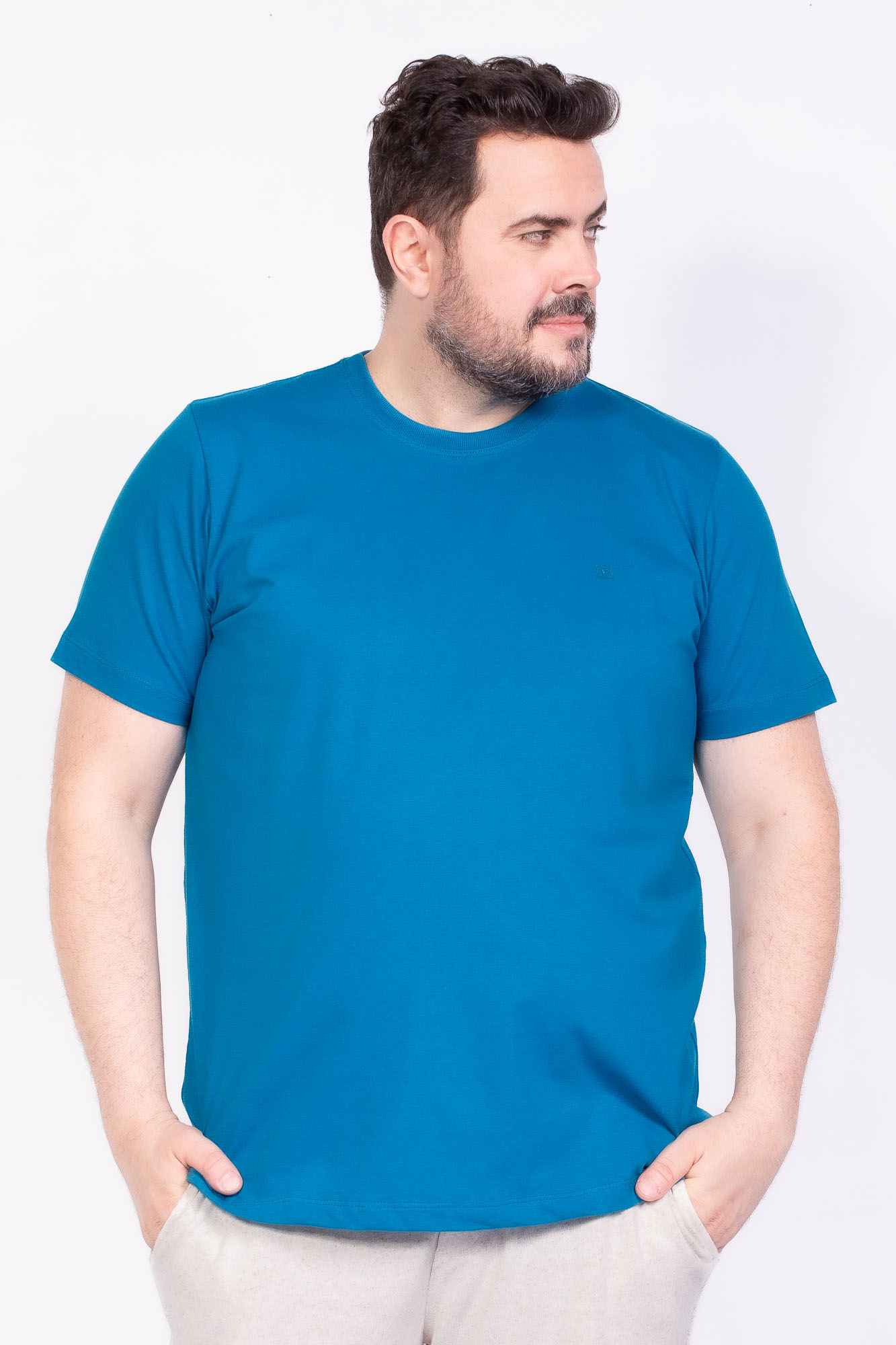 Camiseta Básica 100% algodão azul esmeralda Plus size