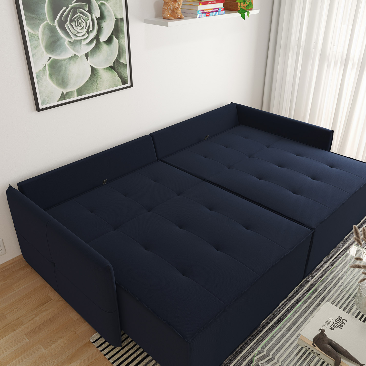 Sofá Boss 200 cm Retrátil e Reclinável Sem Caixa | Linho Azul Marinho
