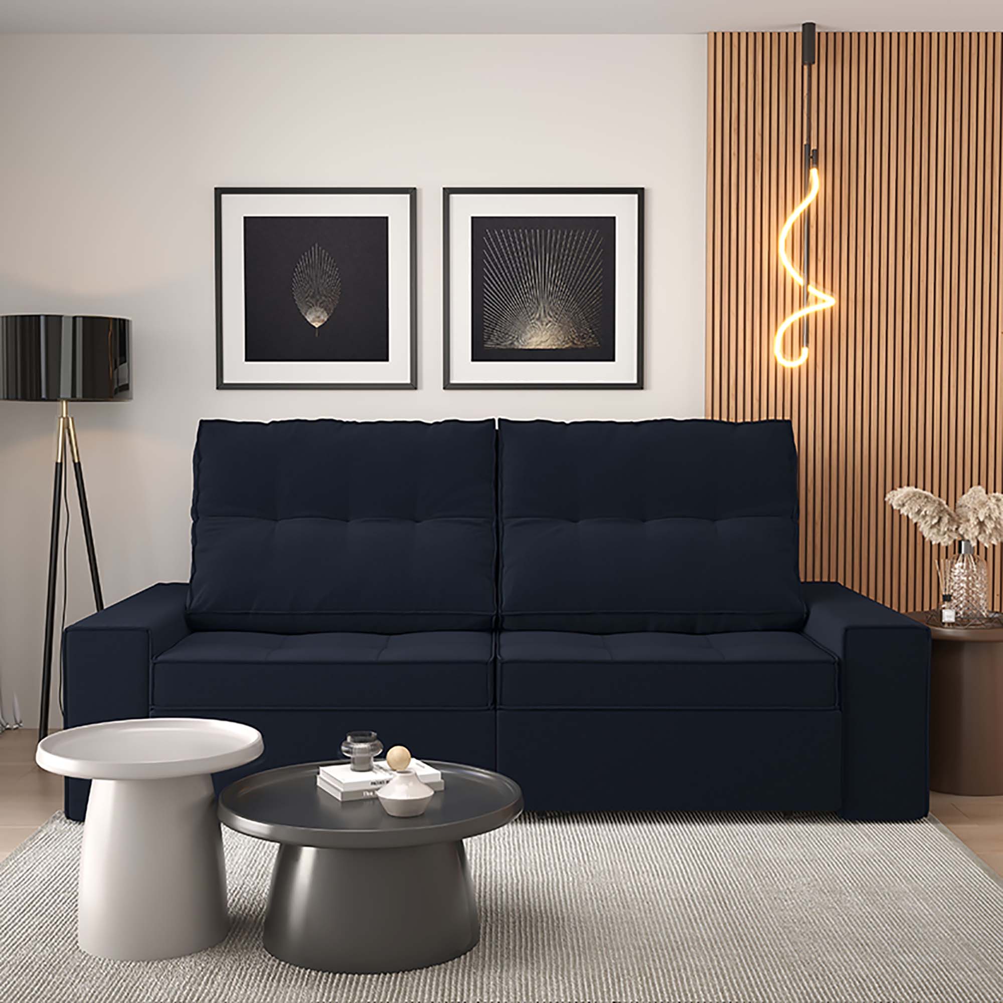 Sofá Cozy 270 cm Retrátil e Reclinável | Linho Azul Marinho