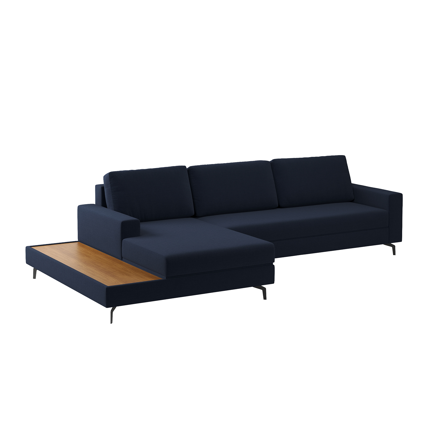 Sofá Loft 322 cm 6 Lugares com Chaise Esquerda e Deck | Linho Azul Marinho