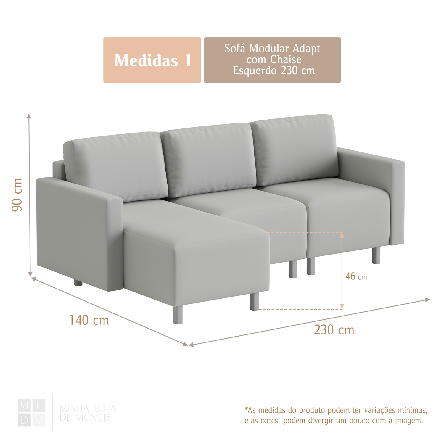 Sofá Modular Adapt 230 cm com Chaise Esquerda | Linho Cinza
