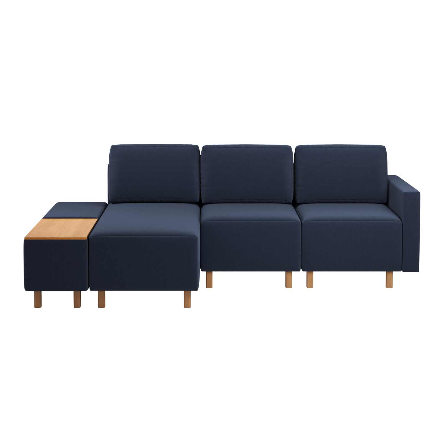 Sofá Modular Adapt 260 cm com Chaise Esquerda e Puff com Deck | Linho Azul Marinho