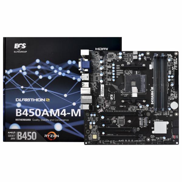 PLACA MÃE AMD M2 AM4 ECS B450AM4-M VGA/DVI/HDMI USB 3.1