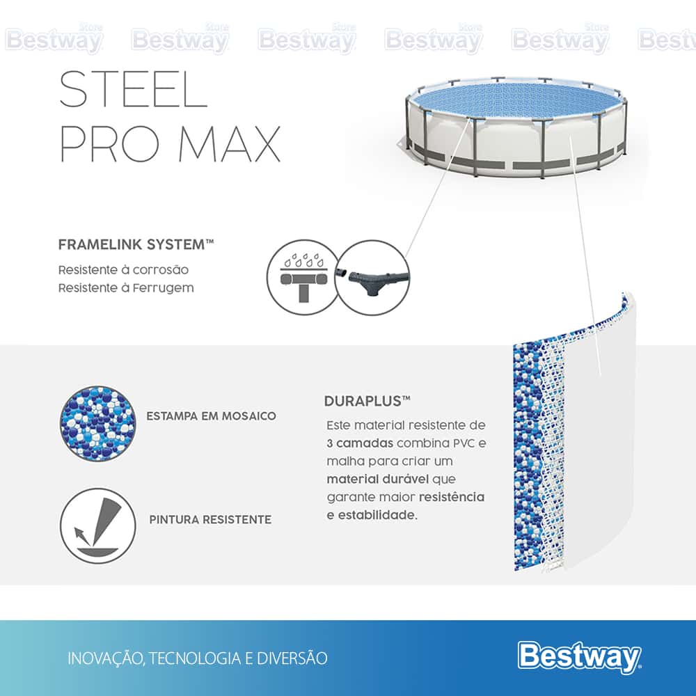 Piscina Bestway 4678 litros Pro Max Estrutural com Filtro 2006l/h 110v e capa