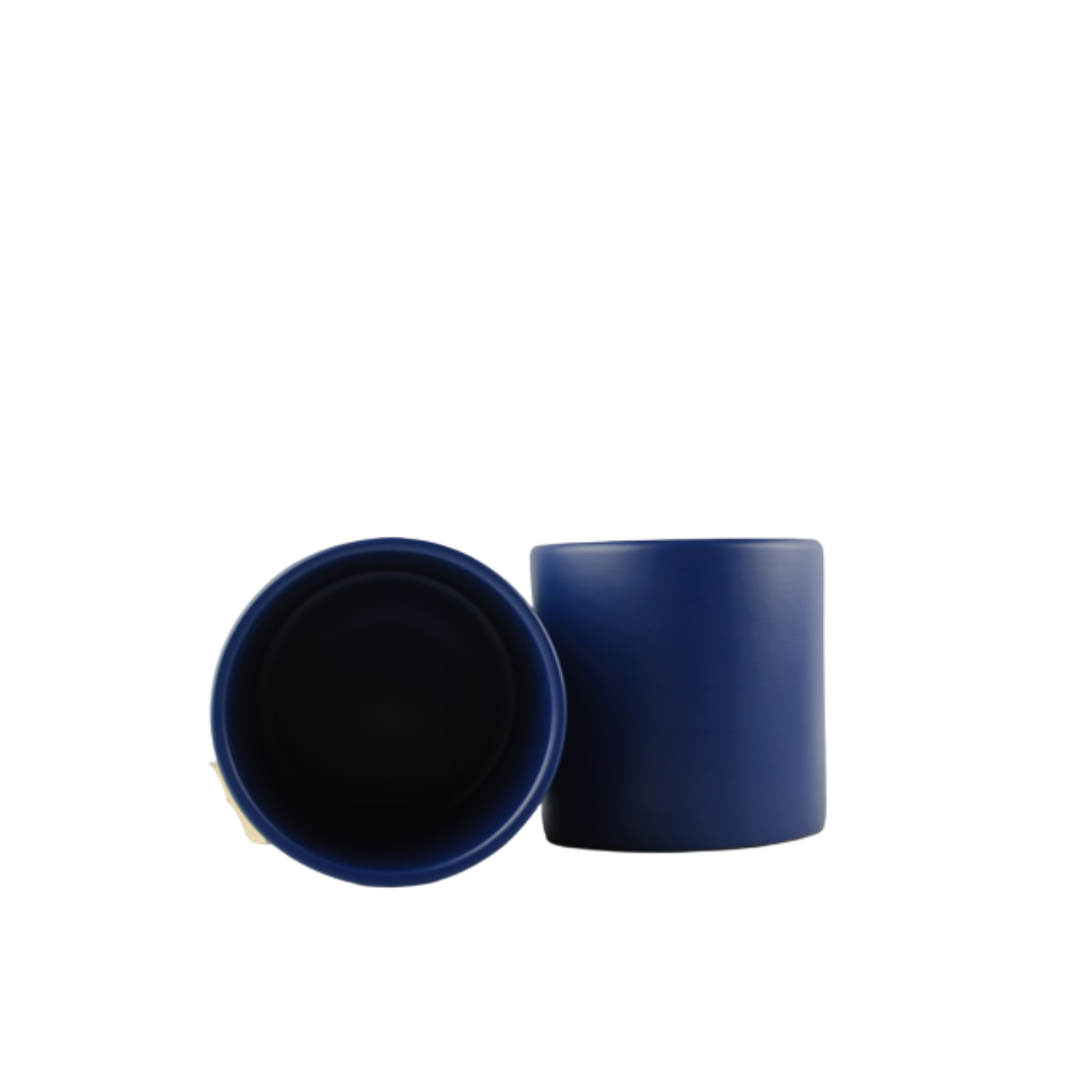 Vaso Cachepot Cerâmica Pipe Azul Matte P