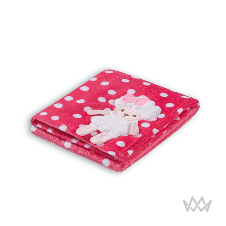 Cobertor Manta de Microfibra 75 X 100 cm e Bichinho Estampado Fofinho: Ovelha Rosa Poá - Loaní