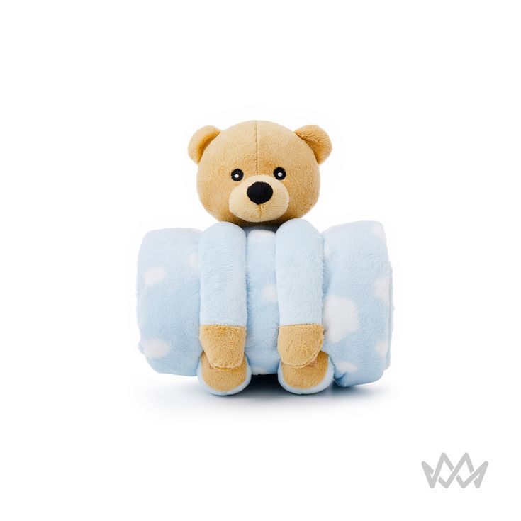 Manta Cobertor Premium Soft Bebê Infantil 75 x 75 cm Com Bichinho de Pelucia Ursinho Azul Baby Inverno Teddy Bear