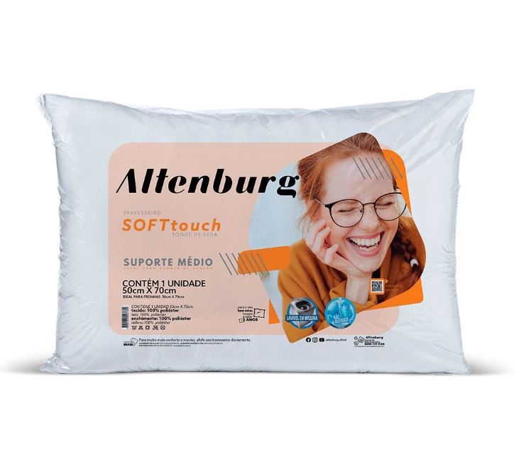 Travesseiro Suporte Médio Soft Touch Altenburg Toque de Seda 50cm x 70cm