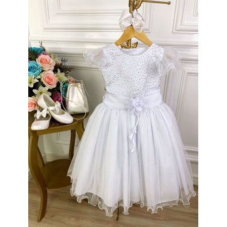 Vestido Infantil Branco Com Glitter Super Luxo