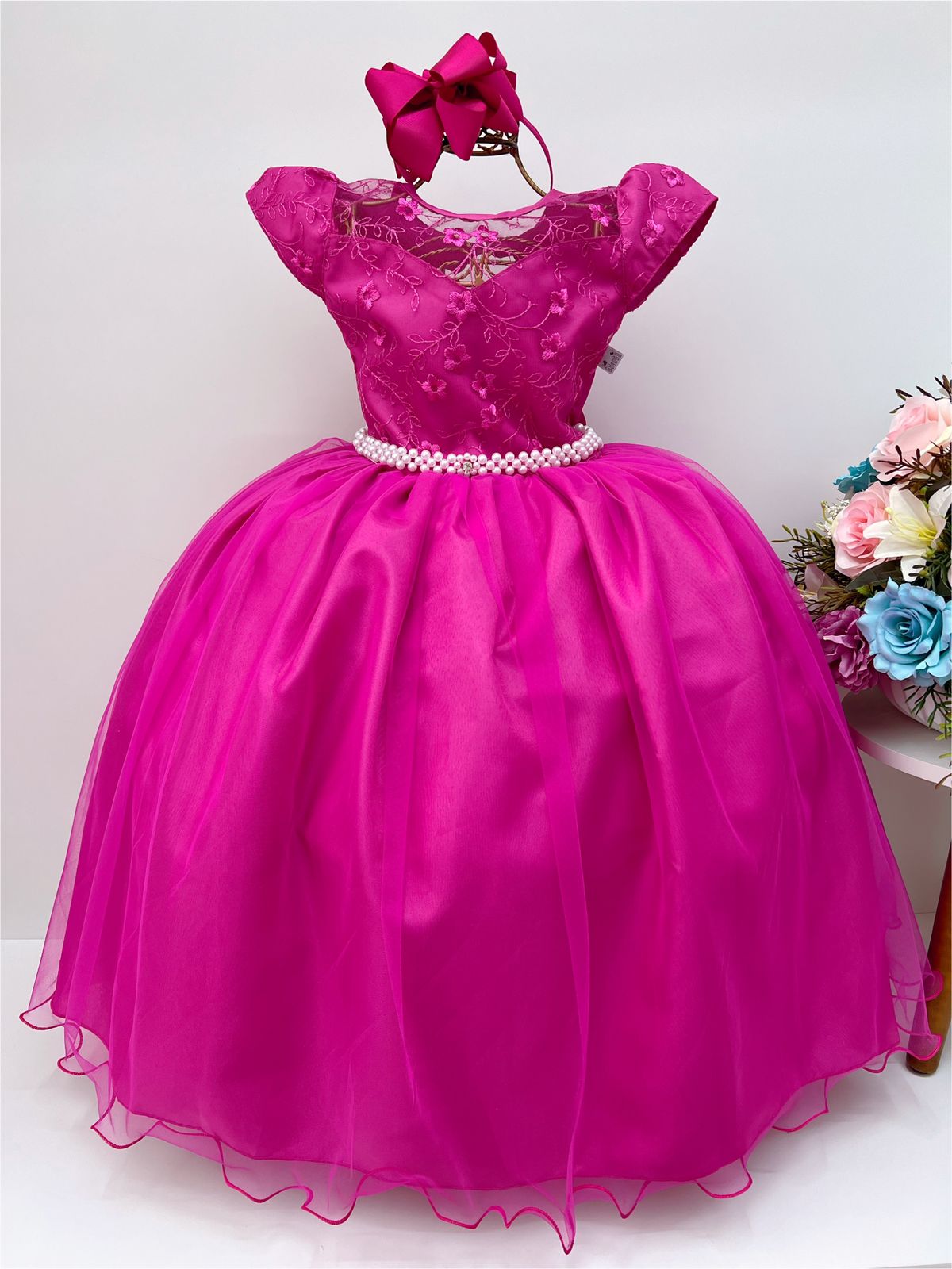 Vestido Formatura infantil Longo Rosa Chiclete