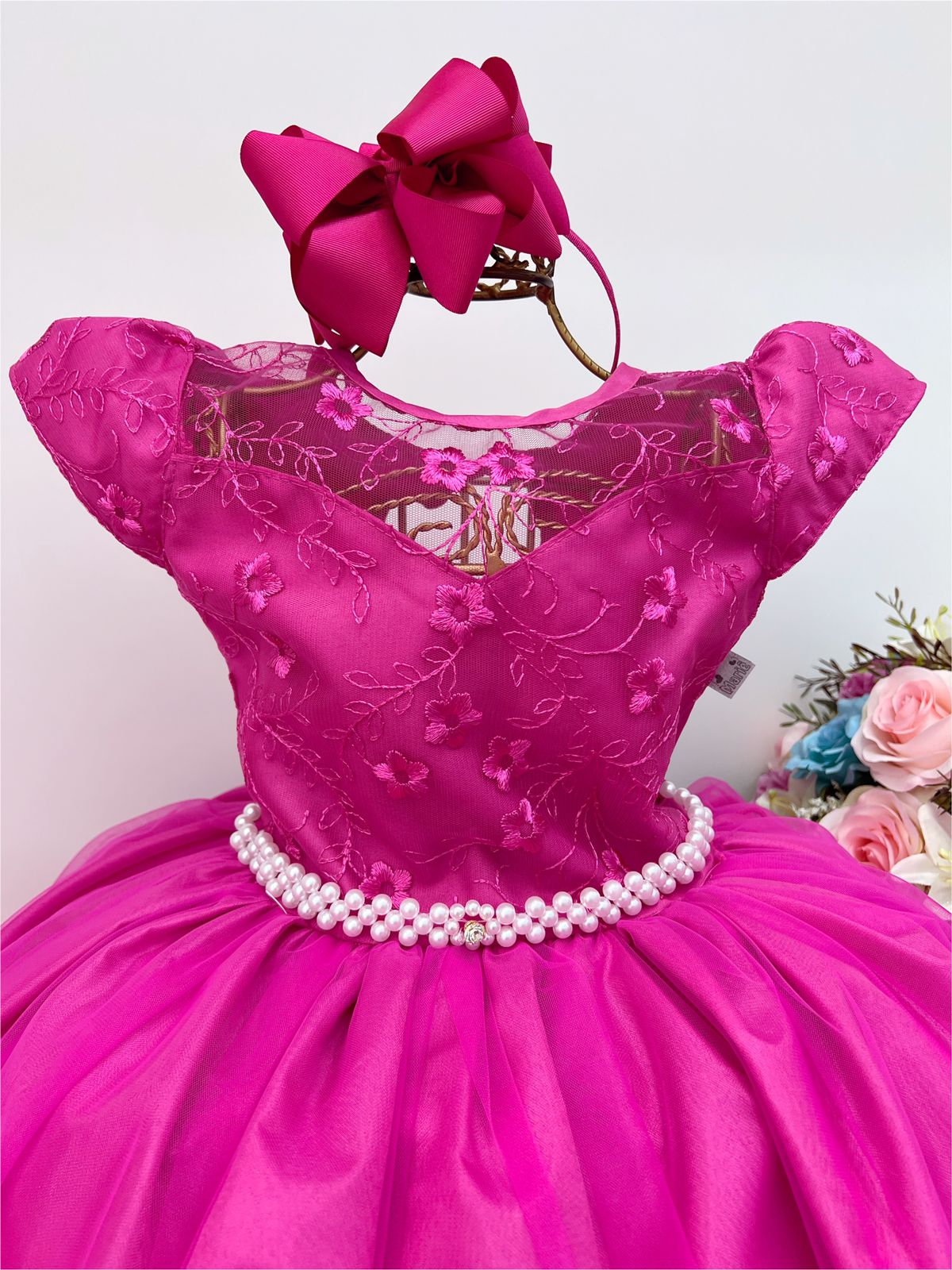 Vestido Formatura infantil Longo Rosa Chiclete