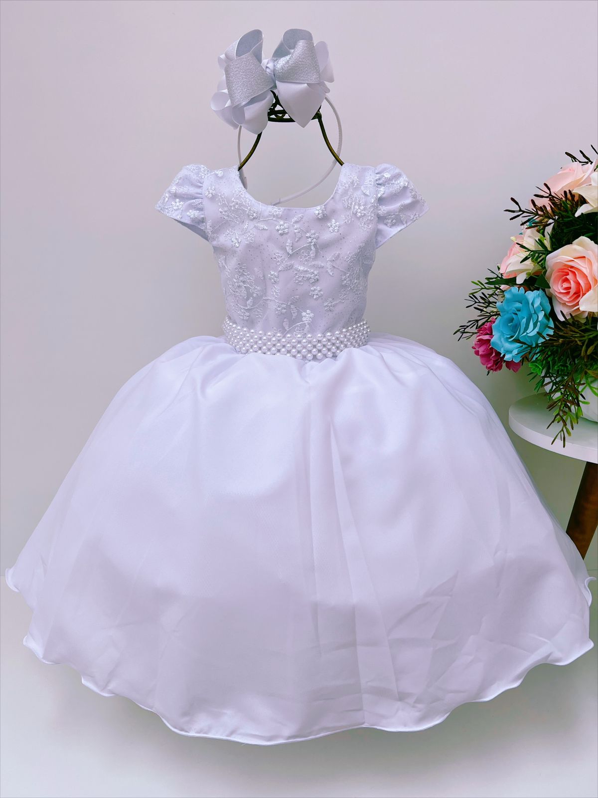 Vestido Infantil Branco Luxo Batizado Damas Casamento Festa