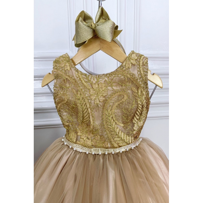 Vestido Infantil Dama de Honra Dourado