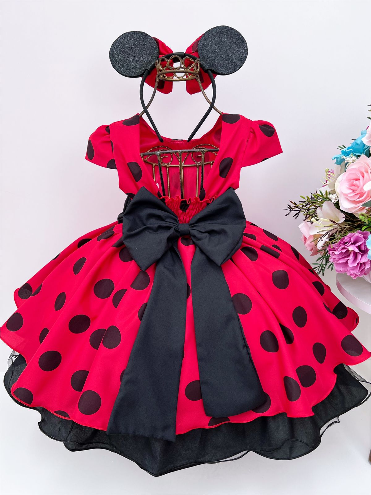 Vestido Infantil Ladybug Vermelho Poás Preto