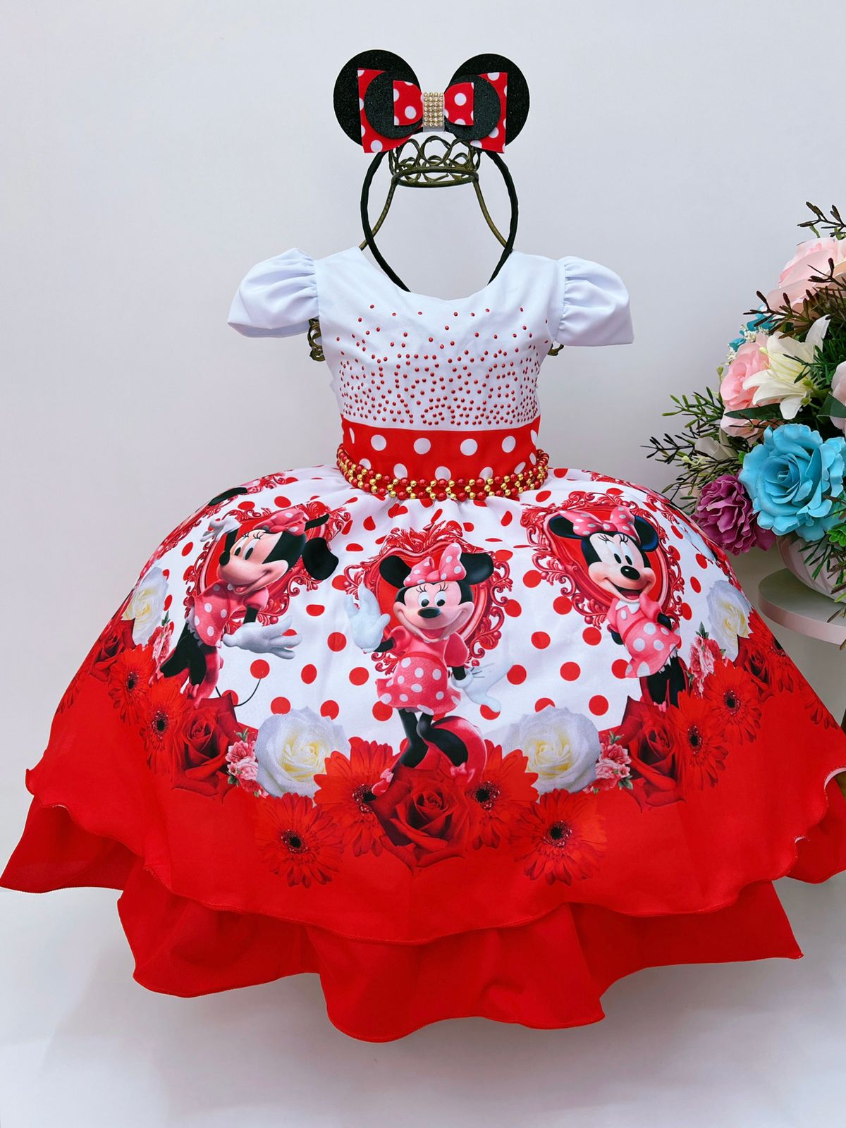 Vestido Infantil Minnie Vermelho c/ Tiara