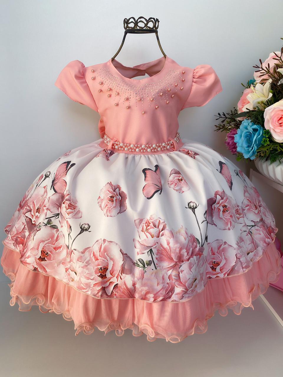 Vestido Infantil Rosa Borboletas