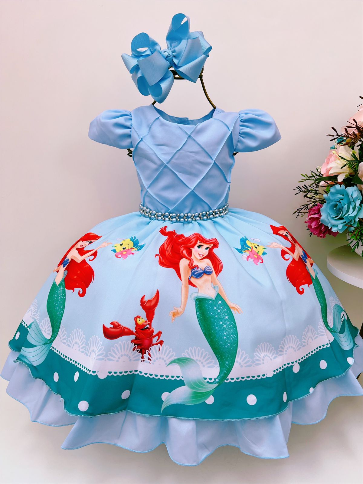 Vestido Infantil Sereia Ariel Azul