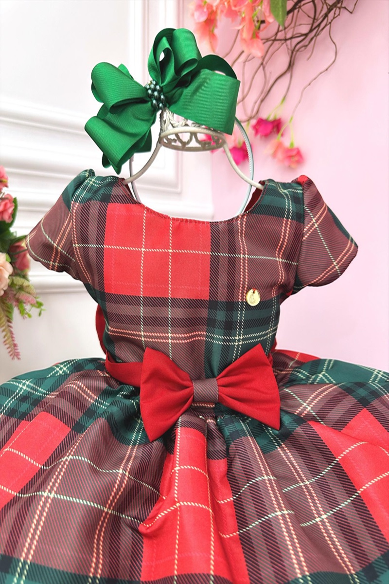 Vestido Infantil Vermelho Xadrez Colorido Natal Festas