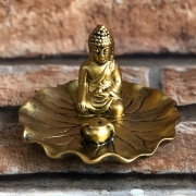 Porta Incenso Ondas com Estatua Buda Dourado