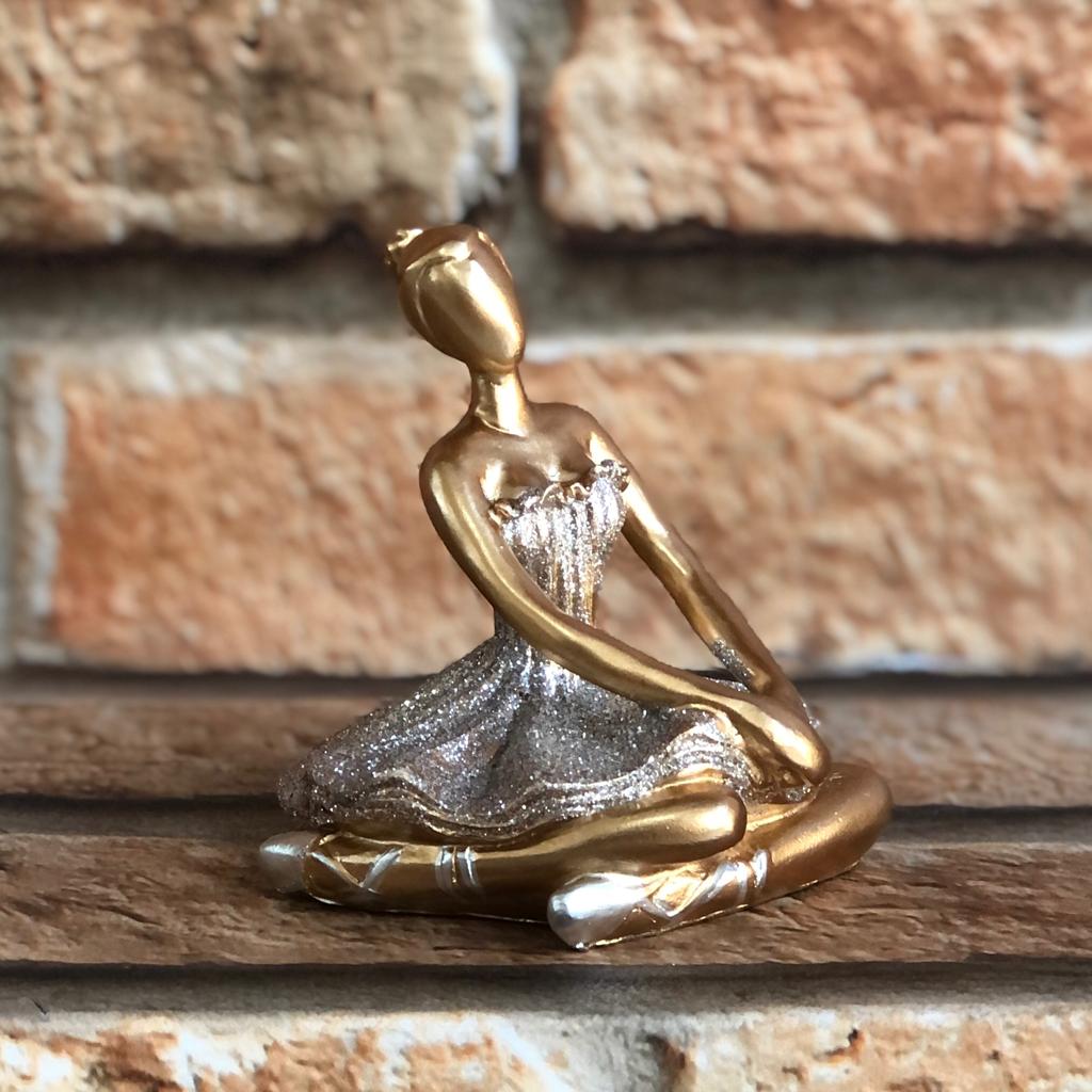 Estatueta Decorativa Bailarina Dourada Gliter