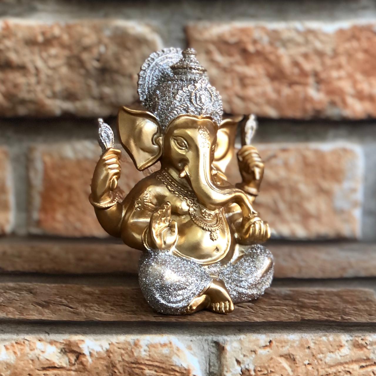Estatueta Decorativa Ganesha Dourada