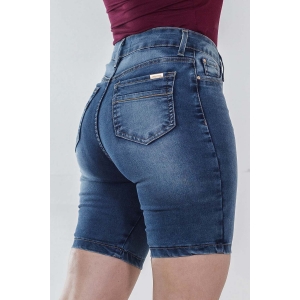 Bermuda Alta Jeans Escuro Básica Feminina Strech Anticorpus