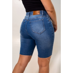 Bermuda Feminina Jeans Alta Barra Desfiada Puídos Anticorpus