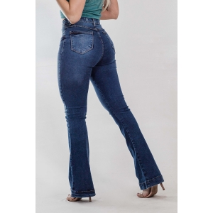 Calça Feminina Flare Alta Jeans Escuro Elastano Anticorpus