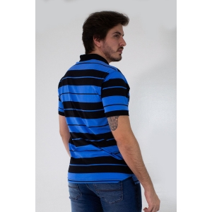 Camisa Polo Masculina Listrada Azul Preto Elastano Anticorpus