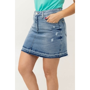 Mini Saia Jeans Feminina Barra Desfiada Puídos Anticorpus