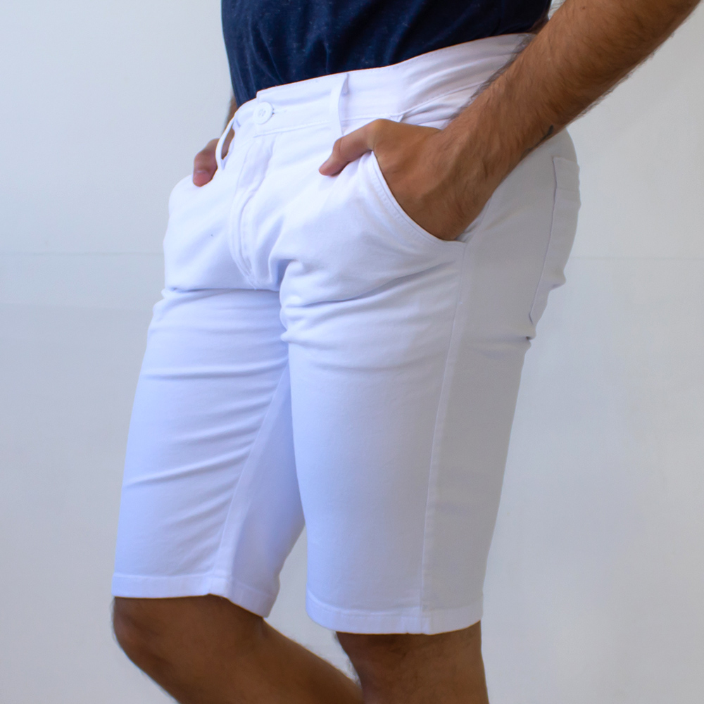 Bermuda Branca Sarja Slim Masculina Algodão Elastano Anticorpus