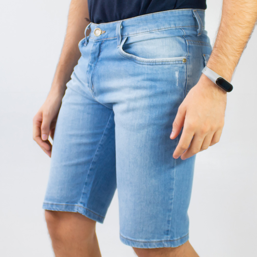 Bermuda Jeans Slim Delávé Masculina Puídos Anticorpus