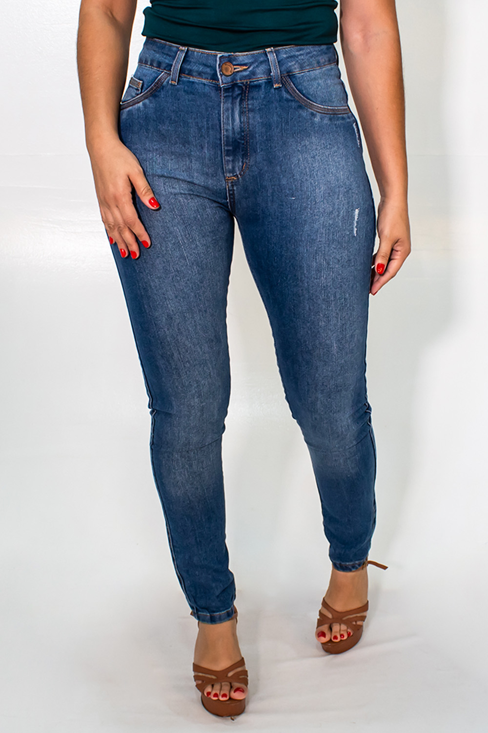 Calça Jeans Skinny Feminina Puídos Cintura Alta Anticorpus