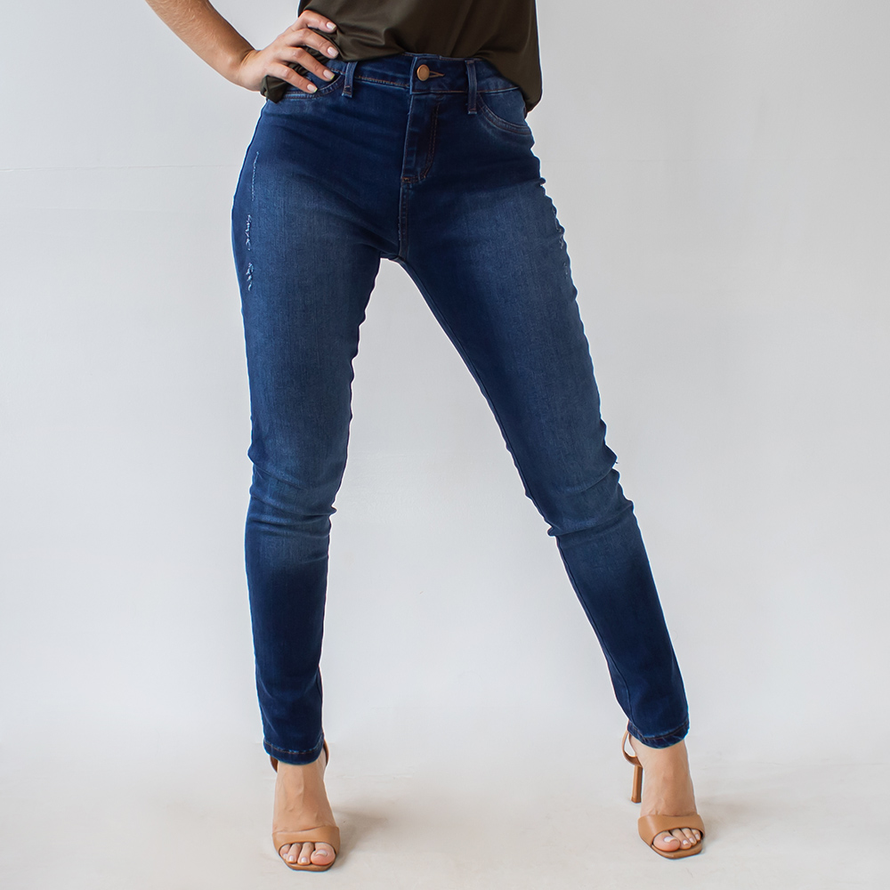 Calça Skinny Alta Jeans Escuro Feminina Puidos Anticorpus