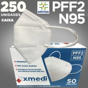 Máscara respirador PFF2 / N95 similar kn95  - 5 caixas de 50 unidades com feltro de coton e meltblown BFE 98% hospitalar impermeável hipoalergênico