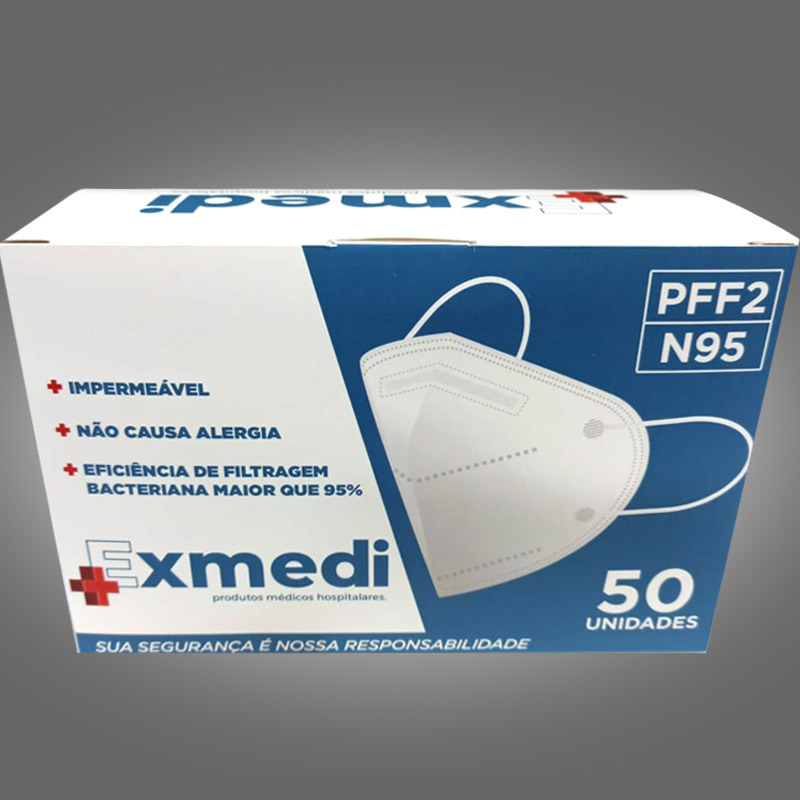 Máscara respirador PFF2 / N95 similar KN95  - caixa 50 unidades com feltro de coton e meltblown BFE 98% hospitalar impermeável hipoalergênico