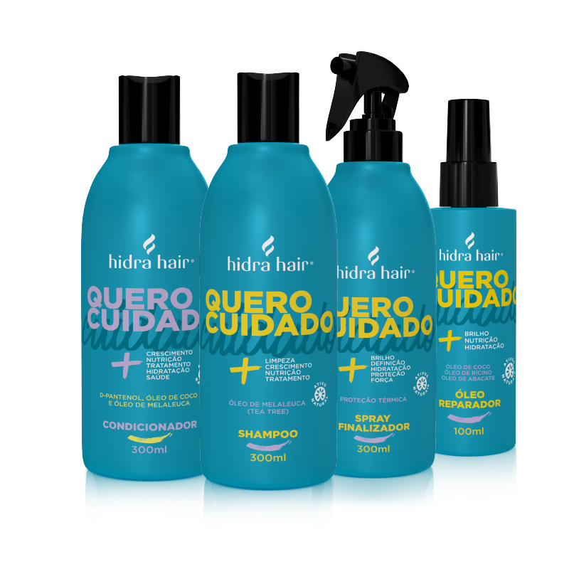 Kit manutenção para todos os tipos de cabelo: Shampoo + Condicionador + Spray Finalizador + Óleo Reparador 