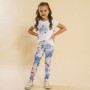 BAZAR - Conjunto Infantil Blusa e Legging Comprida Listras Floral Azul