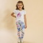 BAZAR - Conjunto Infantil Blusa e Legging Comprida Listras Floral Rosa